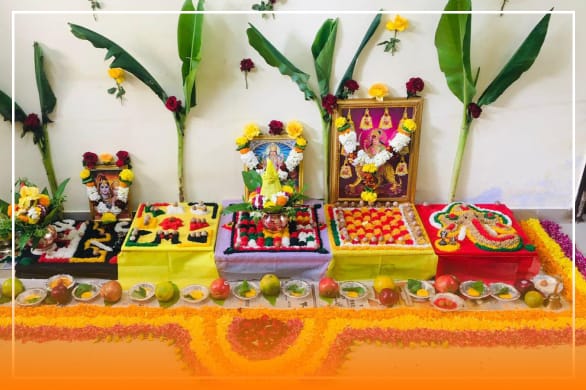 Beautiful deity puja arrangement