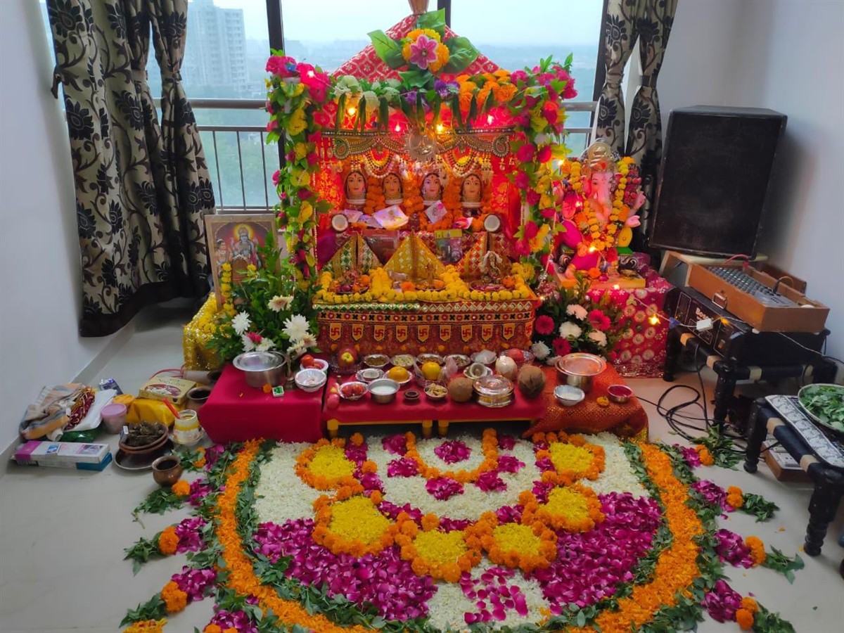Home puja with elaborate setup