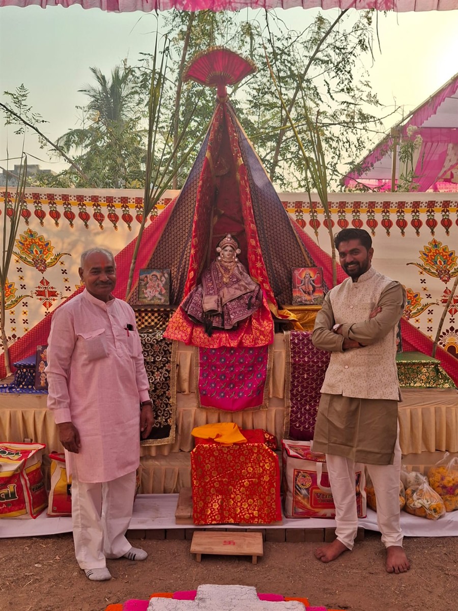 Navchandi mandap setup with deity